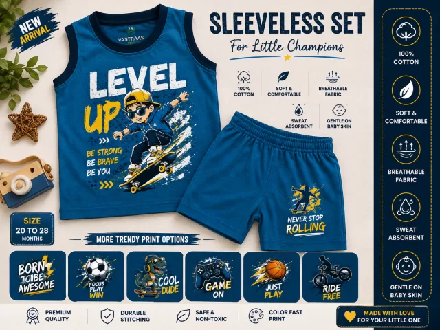 Vastraas Air Force Colour Sleeveless T-Shirt & Shorts Set for Kids