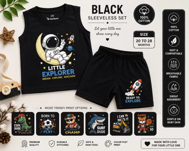 Vastraas Navy Blue Sleeveless T-Shirt & Shorts Set for Kids