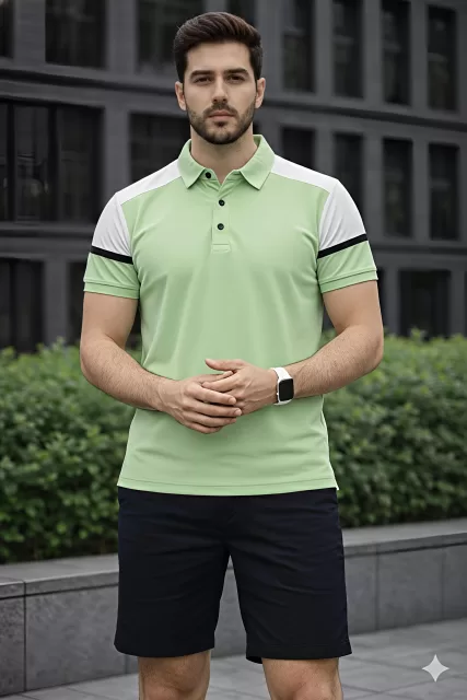 Men’s Premium Color Block Polo T-Shirt – Light Green