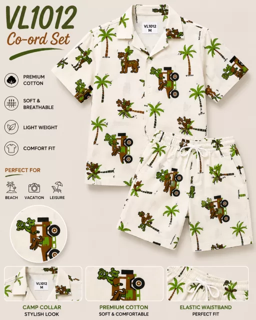 Vastraas Boys Printed Co-Ord Set – Cotton Shirt & Shorts