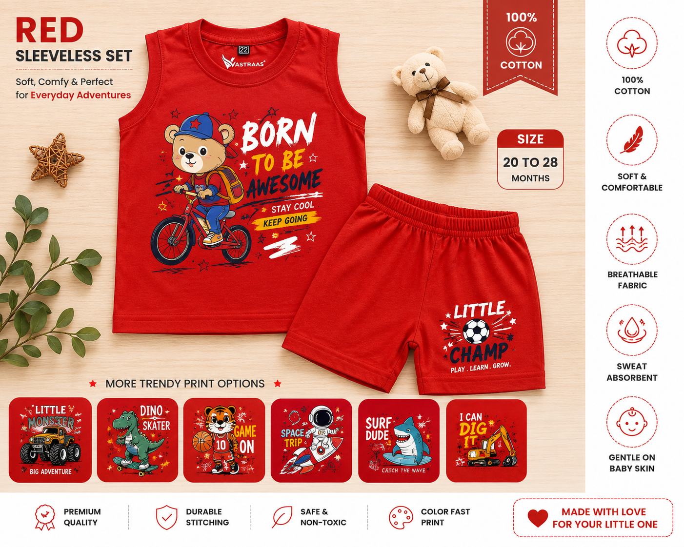Vastraas Kids Cotton Primium Sleeveless Summer Set