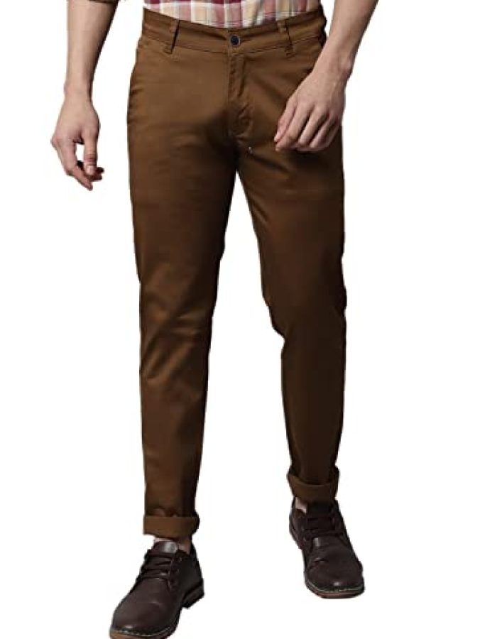 Vastraas Brown Fit Men Cotton Lycra Blend Trousers
