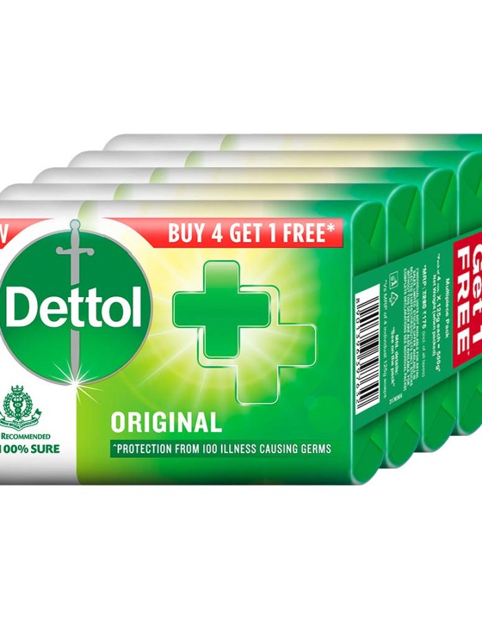Dettol Original Germ Protection Bathing Soap bar, 125 gm, Buy 4 Get 1 Free