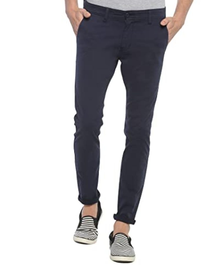 Vastraas Navy Blue Slim Fit Men Cotton Lycra Blend Trousers