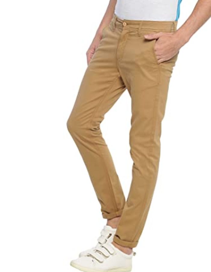 Vastraas Beige Slim Fit Men Cotton Lycra Blend Trousers