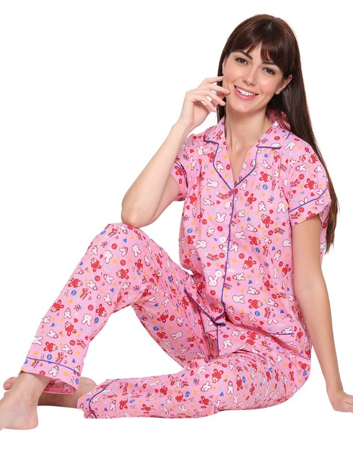Women Baby pink Printed Night suit