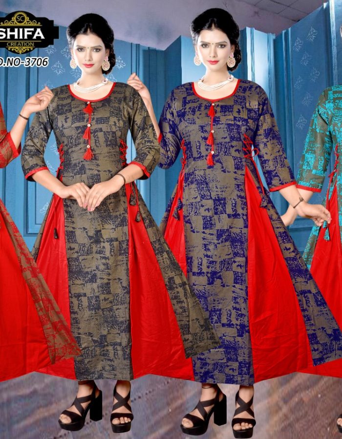 Vastraas Unique Women’s Cotton Printed Print Frock Kurti With Dori