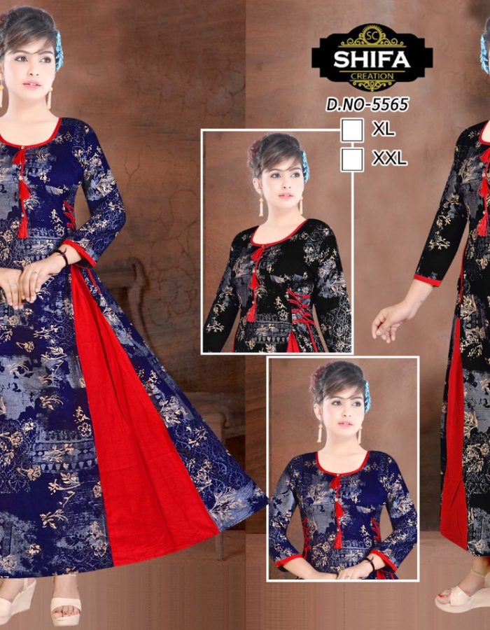 Vastraas Women’s Cotton Printed Print Frock Kurti With Dori
