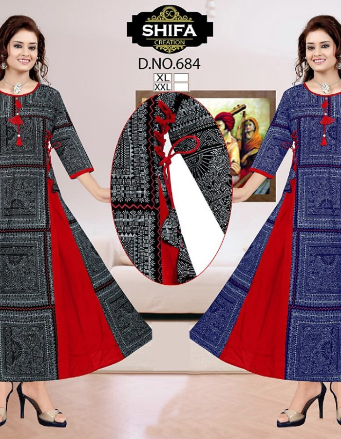 Vastraas Women’s Cotton Printed Print Frock Kurti With Side Dori