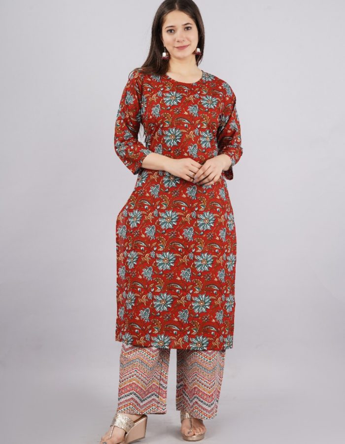 Vastraas Ladies cotton kurti palazzo set