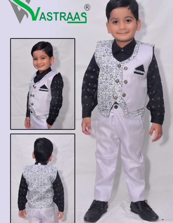 Vastraas kids Ethnic Wear 4 Piece Suit Dress for 1 to 7 Years Boys Clothing Shirt Pant and Blended Set