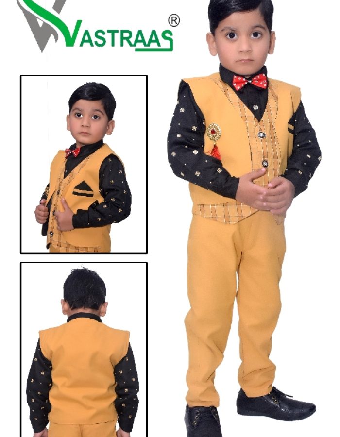 Vastraas kids Ethnic Wear 5 Piece Suit Dress for 1 to 8 Years Boys Clothing Shirt Pant and Blended Waistcoat Set