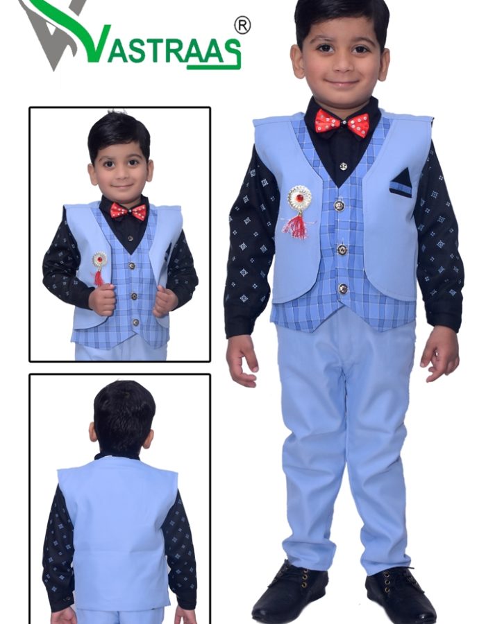 Vastraas kids Ethnic Wear 5 Piece Suit Dress for 1 to 7 Years Boys Clothing Shirt Pant and Blended Waistcoat Set