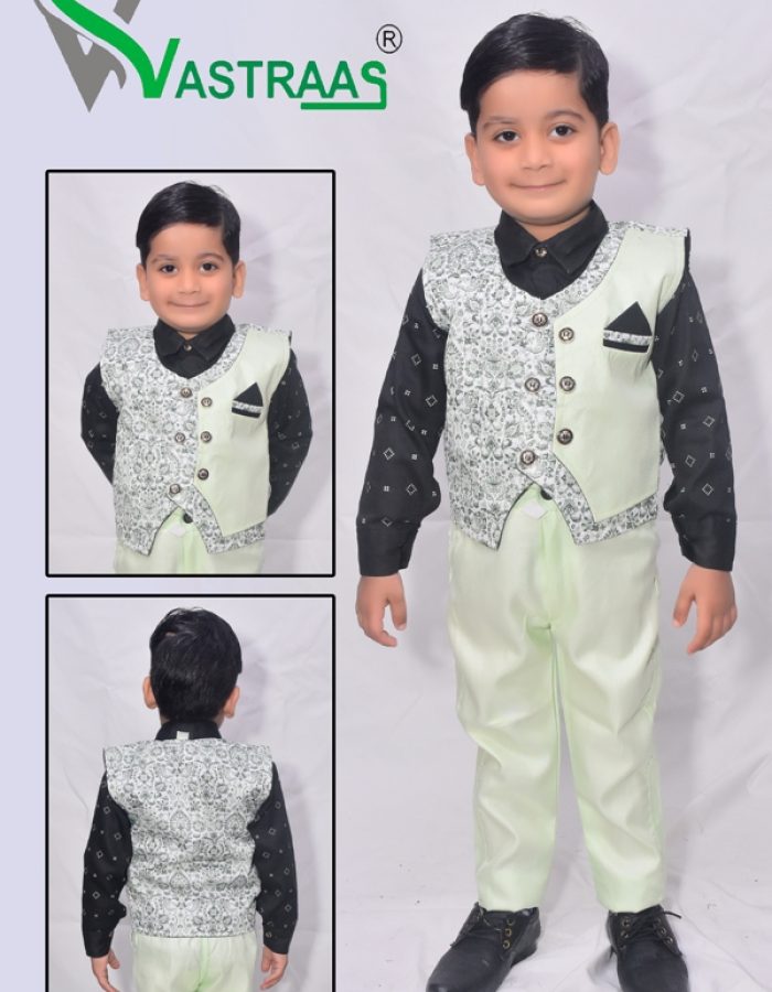 Vastraas kids Ethnic Wear 4 Piece Suit Dress for 1 to 7 Years Boys Clothing Shirt Pant and Blended Set