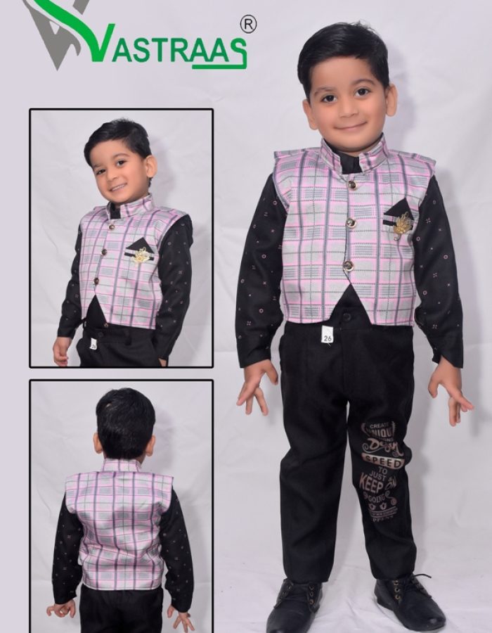 Vastraas Kids 3 Piece Ethnic Wear Baba Suit Set With Shirt Pant with Blended Waistcoat for Boys(Multicolor, Multiple Size)