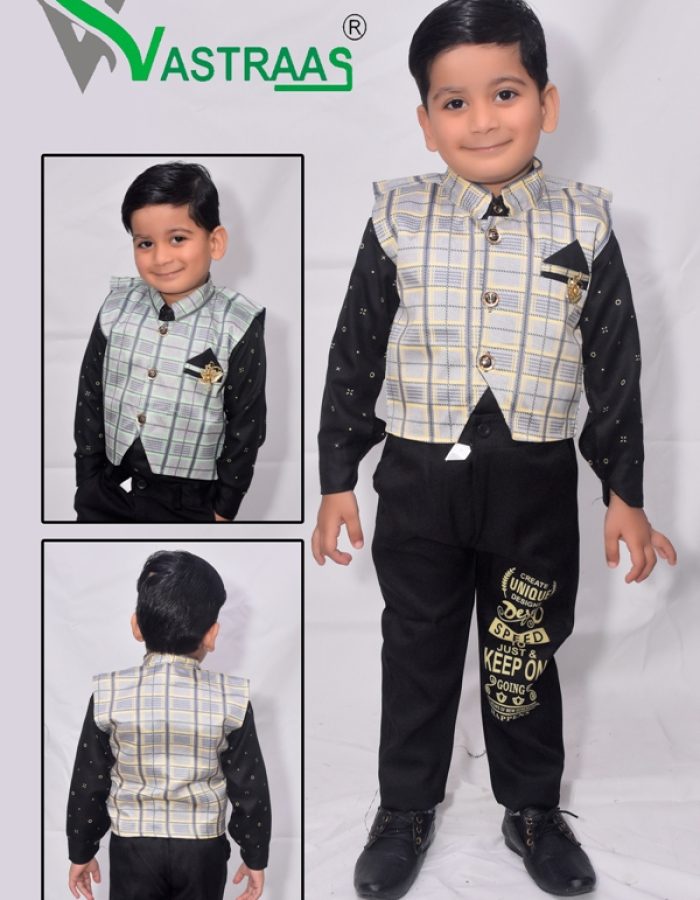 Vastraas Kids 3 Piece Ethnic Wear Baba Suit Set With Shirt Pant with Blended Waistcoat for Boys(Multicolor, Multiple Size)