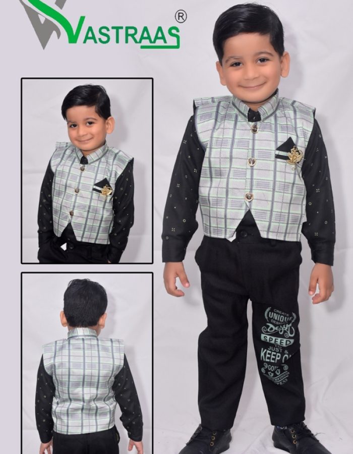 Vastraas Kids 3 Piece Ethnic Wear Baba Suit Set With Shirt Pant with Blended Waistcoat for Boys(Multicolor, Multiple Size)