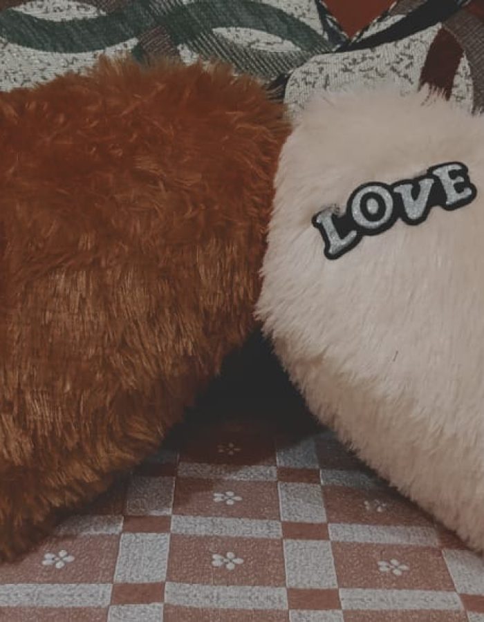 Vastraas Handicrafts Silk Heart Shape Pillow, 35cm Brown ,Light orange