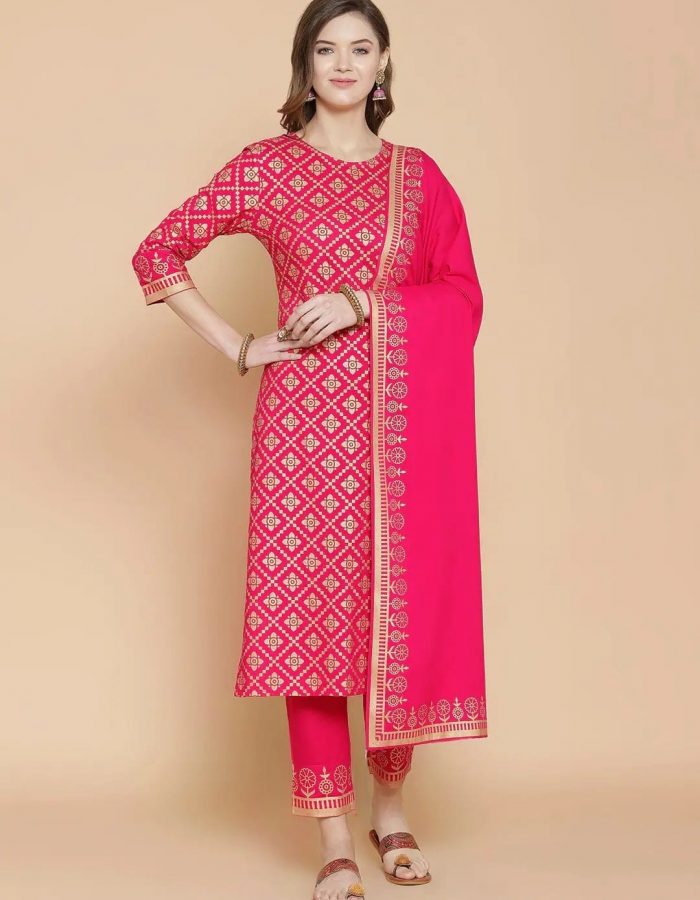 Vastraas Women Cotton printed kurti pant duppata  set