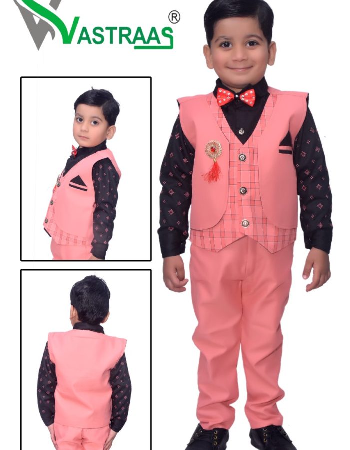 Vastraas kids Ethnic Wear 5 Piece Suit Dress for 1 to 8 Years Boys Clothing Shirt Pant and Blended Waistcoat Set (Multicolor, Multiple Size)