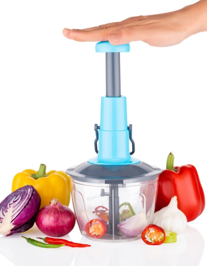 KINON Food Chopper 1100ml, Steel Large Manual Hand-Press Vegetable Chopper Mixer Cutter to Cut Onion, Salad, Tomato, Potato (Pack of 1) 1100ml