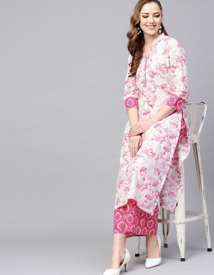 Vastraas Women Reyon printed & Embroidery kurti palazzo Set
